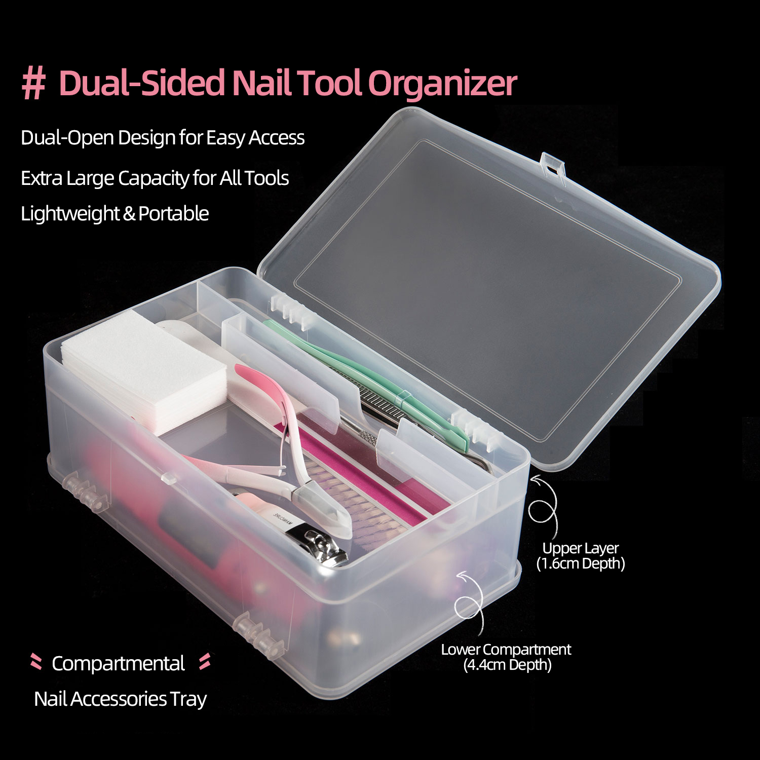 Nail Fan Brush - Boîte de rangement Pp à double