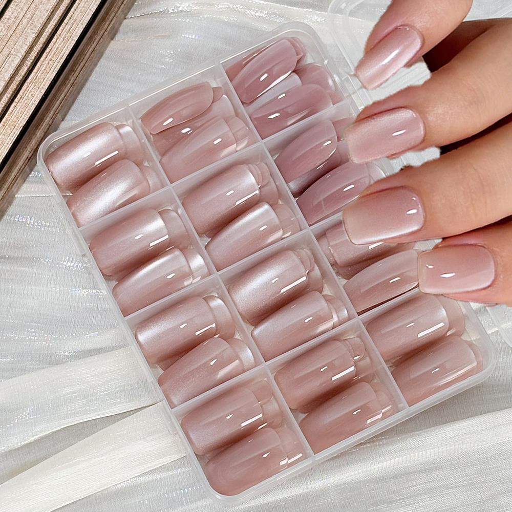 Nail Art Pink Cat Eye - 144 faux ongles brillants rose nude