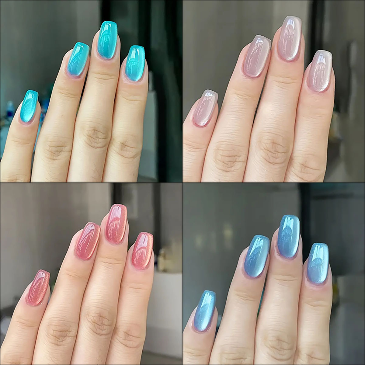Nail Art Pink Cat Eye - Faux-ongles courts et carrés pour femmes,