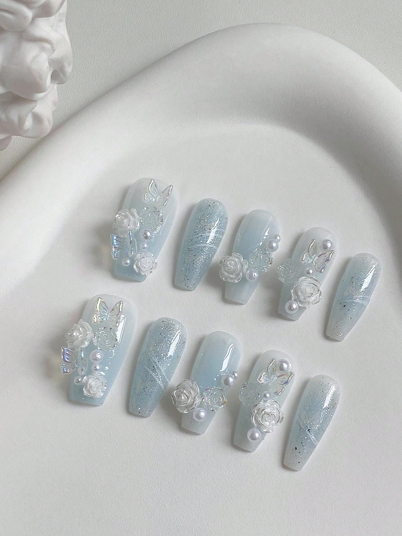 Lot de 10 faux ongles longs en - Nail Art Ice Blue avis et prix